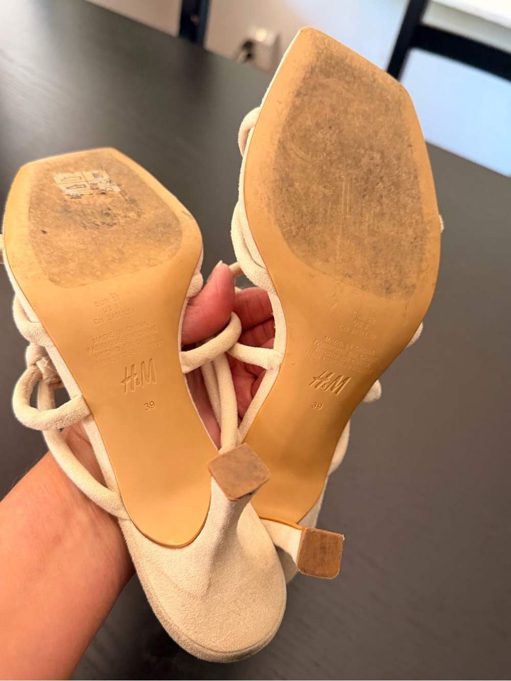 H&M Cream Knot-Strap Heeled Sandals kitten heels Size 8 - Picture 6 of 11